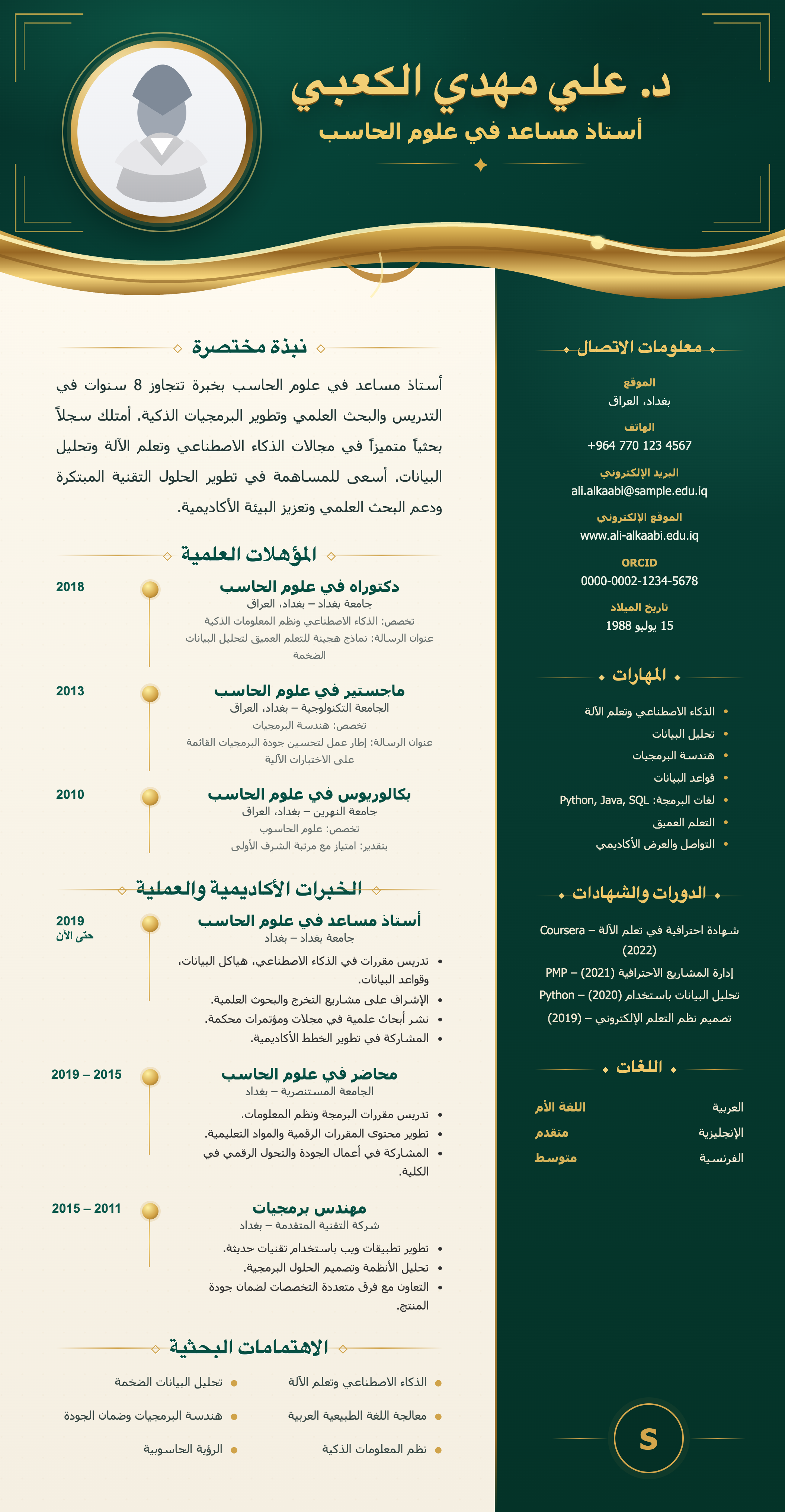 السيرة الأكاديمية الفاخرة — الزمردية الذهبية