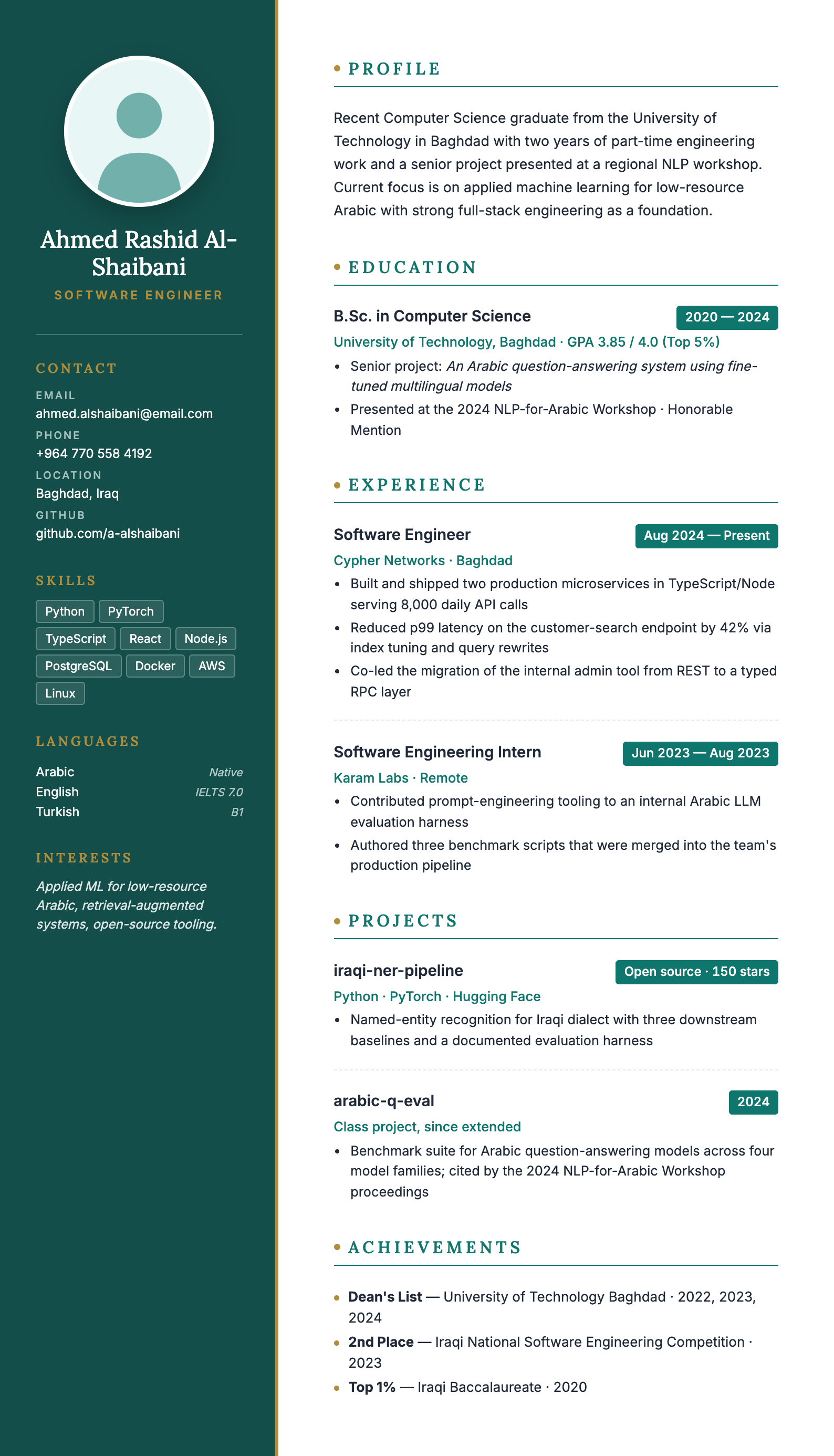 Academic Modern CV with Photo